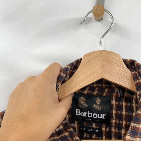 Barbour XXL brown plaid button down long sleeve - Picture 4 of 8